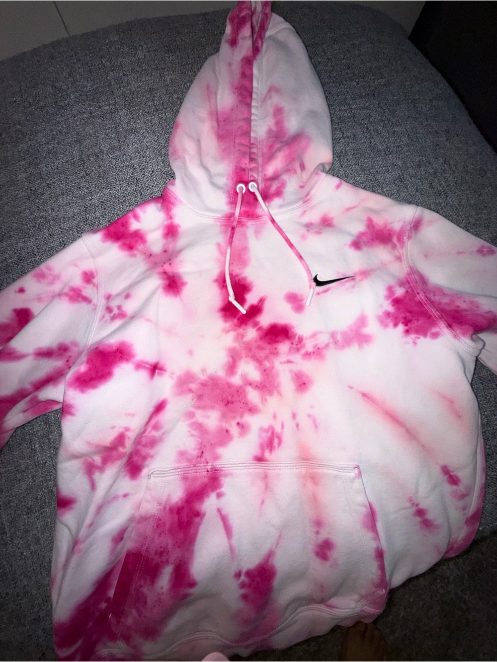 Nike White & Pink Tie-Dye Pullover Hoodie